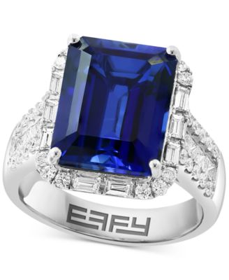EFFY Collection - Lab Grown Sapphire (7-5/8 ct. t.w.) & Lab Grown Diamond (1 ct. t.w.) Halo Statement Ring in 14k Gold