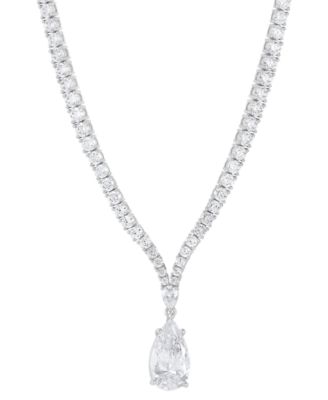 Arabella - Cubic Zirconia Pear & Round 18" Fancy Pendant Necklace in Sterling Silver