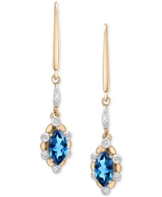 Macy's - London Blue Topaz (5/8 ct. tw.) & Diamond (1/20 ct. tw.) Flower Motif Drop Earrings in 14k Gold