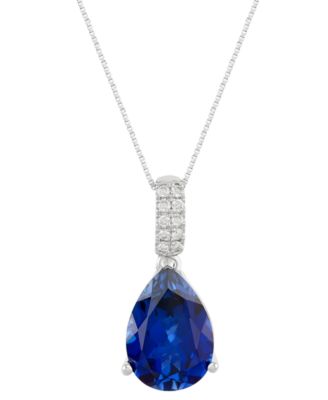Grown With Love - Lab Grown Sapphire (5 ct. t.w.) & Lab Grown Diamond (1/10 ct. t.w.) 18" Pendant Necklace in 14k White Gold