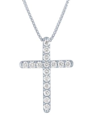 Forever Grown Diamonds - Lab Grown Diamond Cross Pendant Necklace (1/2 ct. t.w.) in Sterling Silver, 16" + 2" extender