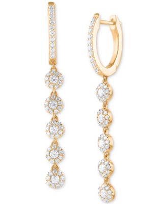 Macy's - Diamond Halo Dangle Hoop Drop Earrings (1 ct. t.w.) in 14k Gold
