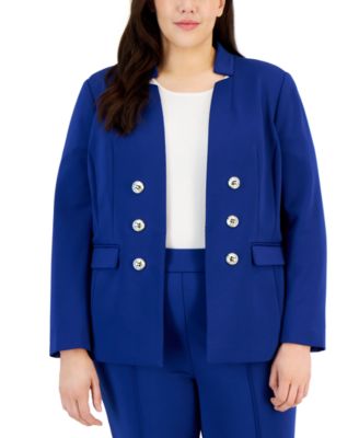 Tahari ASL - Plus Size Ponte Faux-Double-Breasted Blazer