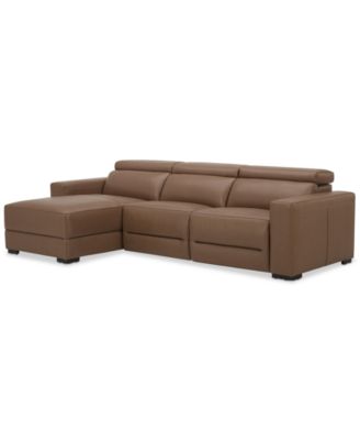 Furniture - Nevio 115" 3-Pc. Leather Sectional with 1 Power Recliner,  Headrests and Chaise