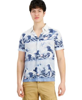 GUESS - Men's Wave-Print Short-Sleeve Button-Down Shirt