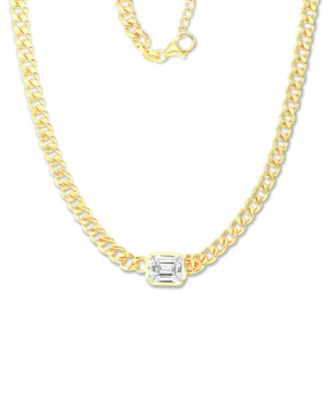 Macy's - Cubic Zirconia Emerald-Cut Large Link Statement Necklace in 14k Gold-Plated Sterling Silver, 18" + 2" extender