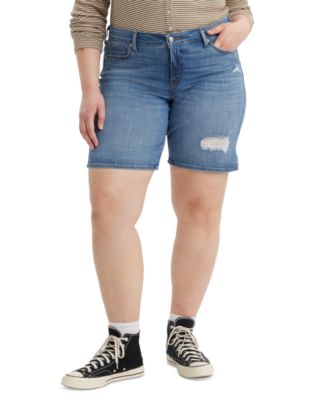 Levi's - Plus Size Mid Length Distressed Denim Shorts