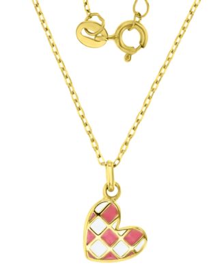 Macy's - Enamel Heart Checkerboard Pattern Pendant Necklace in 14k Gold-Plated Sterling Silver, 13" + 2" extender