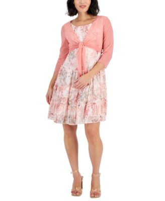 Connected - Petite Tie-Hem Jacket & Printed Sleeveless Dress