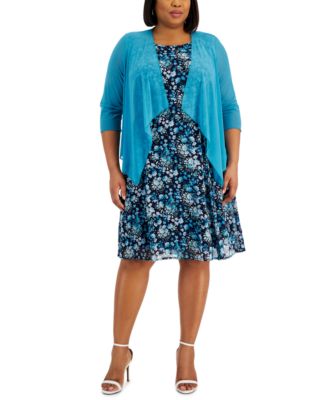 Connected - Plus Size Open-Font Jacket & Printed Dress