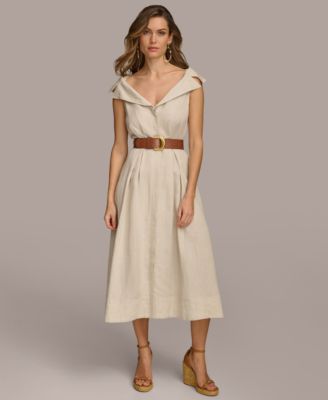 Donna Karan New York - Women's Faux-Leather Belt Collared Shirtdress
