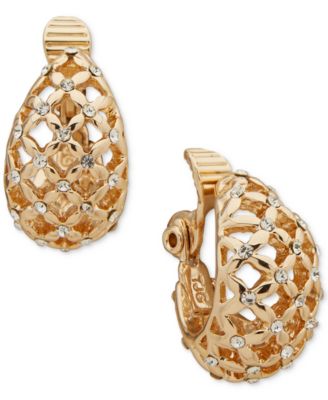 Anne Klein - Gold-Tone Pav&eacute; Mesh Clip-On Button Earrings
