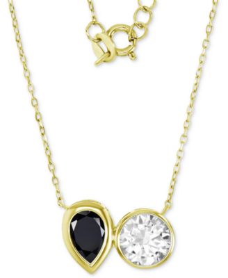 Macy's - Cubic Zirconia White & Black Two-Stone Necklace in 14k Gold-Plated Sterling Silver, 18" + 2" extender