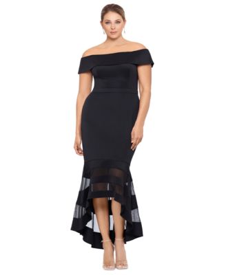 XSCAPE - Plus Size High-Low Off-The-Shoulder Midi Dress