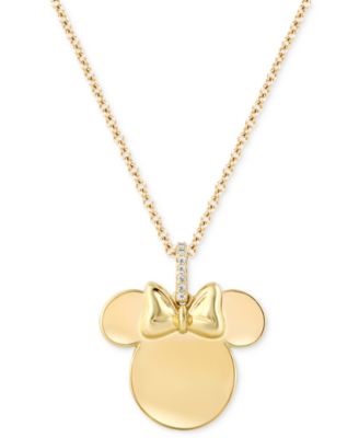 Wonder Fine Jewelry - Diamond Accent Minnie Mouse Polished Silhouette 18" Pendant Necklace in Gold-Plated Sterling Silver