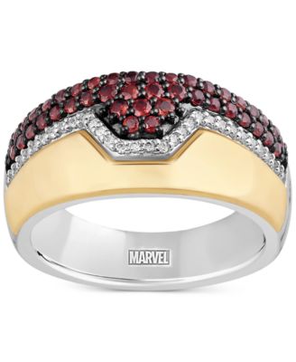 Wonder Fine Jewelry - Garnet (1 ct. t.w.) & Diamond (1/8 ct. t.w.) Ironman Ring in Sterling Silver & Gold-Plate