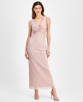 Connected - Petite Metallic V-Neck Twist-Front Gown