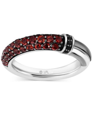 Wonder Fine Jewelry - Garnet (1 ct. t.w.) & Black Diamond (1/20 ct. t.w.) Darth Vader Lightsaber Ring in Sterling Silver