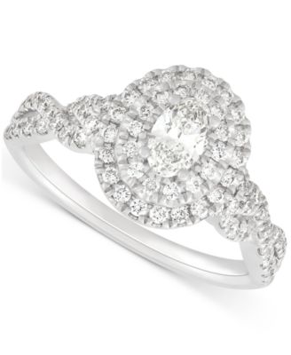 Macy's - Diamond Oval & Round Multi-Halo Twist Engagement Ring (1 ct. t.w.) in 14k White Gold