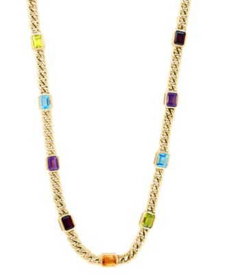 EFFY Collection - Multi-Gemstone Emerald-Cut Cuban Link 18" Statement Necklace (23-5/8 ct. t.w.) in Gold-Plated Sterling Silver