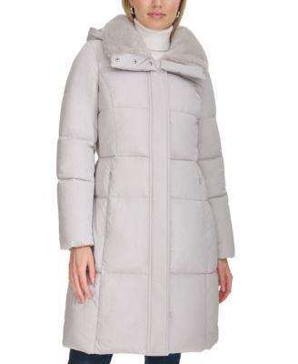 Cole Haan - Women's Shine Faux-Fur-Collar Hooded Puffer Coat