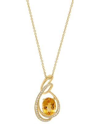 EFFY Collection - Citrine (3 ct. t.w.) & Diamond (1/5 ct. t.w.) Swirl 18" Pendant Necklace in 14k Gold