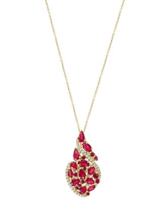 EFFY Collection - Ruby (3-1/4 ct. t.w.) & Diamond (1/6 ct. t.w.) Swirl 18" Pendant Necklace in 14k Gold