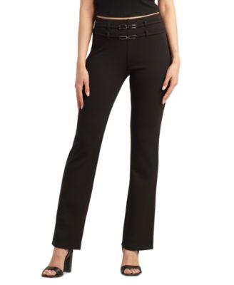 BCX - Juniors' Scuba Double-Belt Flared-Leg Ankle Pants