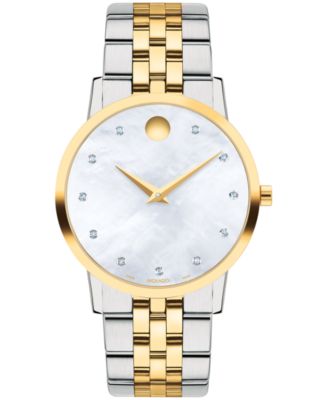 Movado - Women's Swiss Museum Classic Diamond (1/20 ct. t.w.) Two Tone Stainless Steel Bracelet Watch 33mm