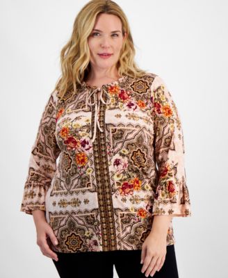 JM Collection - Plus Size Renaissance Romance Bell-Sleeve Top