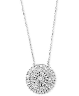 EFFY Collection - Diamond Round & Baguette Circle Cluster 18" Pendant Necklace (1 ct. t.w.) in 14k White Gold