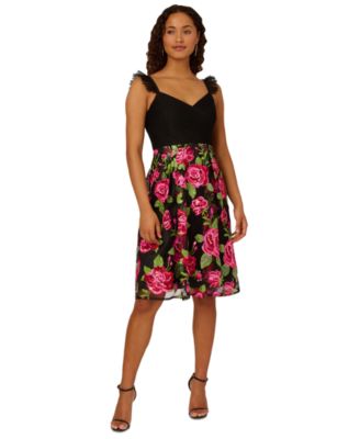 Adrianna Papell - Women's Rose-Embroidered-Mesh Dress