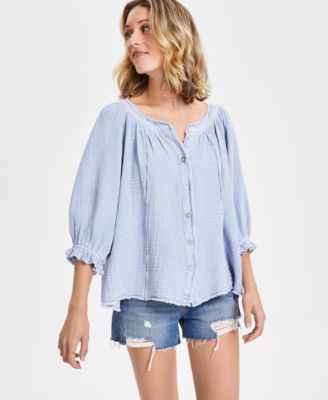 Free People - Women's Lucy Cotton Button-Front Swing Blouse