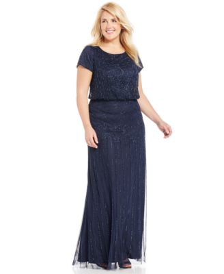 Adrianna Papell - Plus Size Beaded Illusion Blouson Dress