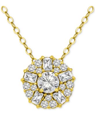 Giani Bernini - Cubic Zirconia Round & Baguette Cluster Pendant Necklace in 18k Gold-Plated Sterling Silver, 16" + 2" extender