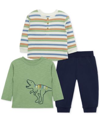 Little Me - Baby Boys 3-Pc. Striped Top, Dinosaur Patterned Top & Pull-On Pants