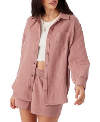 O'Neill - Juniors' Leni Crinkled Button-Down Pocket-Front Shirt