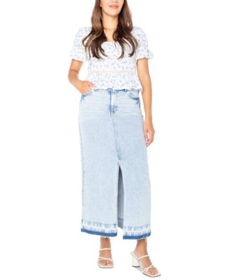 Celebrity Pink - Juniors' Raw-Hem Denim Maxi Skirt