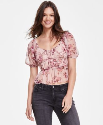 Lucky Brand - Women's Floral-Mesh Date Night Top