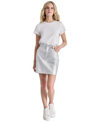 DKNY Jeans - Women's Metallic Cotton Denim Mini Skirt