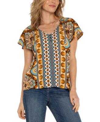 Liverpool Los Angeles - Women's Flutter-Sleeve V-Neck Top
