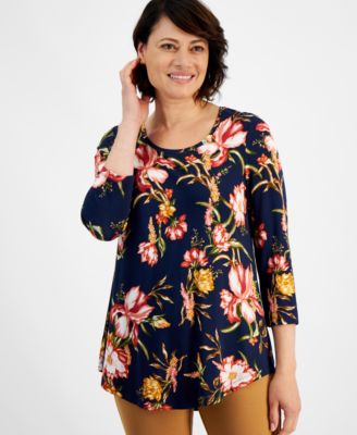 JM Collection - Petite Botanical Blooms Printed Top