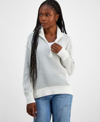 Ultra Flirt - Juniors' Half-Zip Two-Tone-Knit Sweater