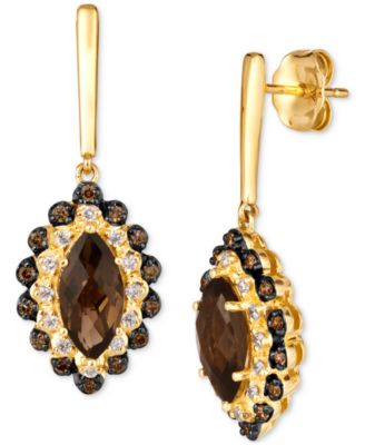 Le Vian - Chocolate Quartz (1-5/8 ct. t.w.) & Diamond (3/8 ct. t.w.) Halo Drop Earrings in 14k Gold