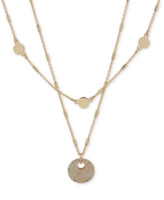 DKNY - Gold-Tone Pav&eacute; Disc Layered Pendant Necklace, 16" + 3" extender