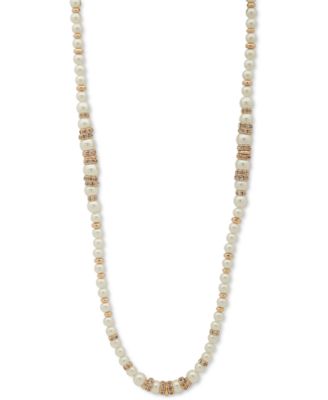 Anne Klein - Gold-Tone Pav&eacute; Rondell Bead & Imitation Pearl 42" Strand Necklace