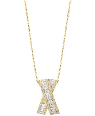 EFFY Collection - Diamond Round and Baguette Crossover 18" Pendant Necklace (3/4 ct. t.w.) in 14k Gold