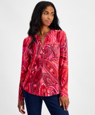 I.N.C. International Concepts - Petite Printed Long-Sleeve Top