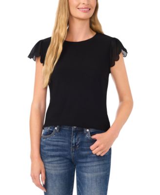 CeCe - Women's Scallop-Edge Flutter-Sleeve Top