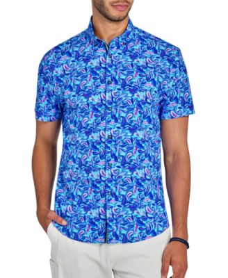 Society of Threads - Men's Paisley Print Short Sleeve Button-Front Performance Shirt